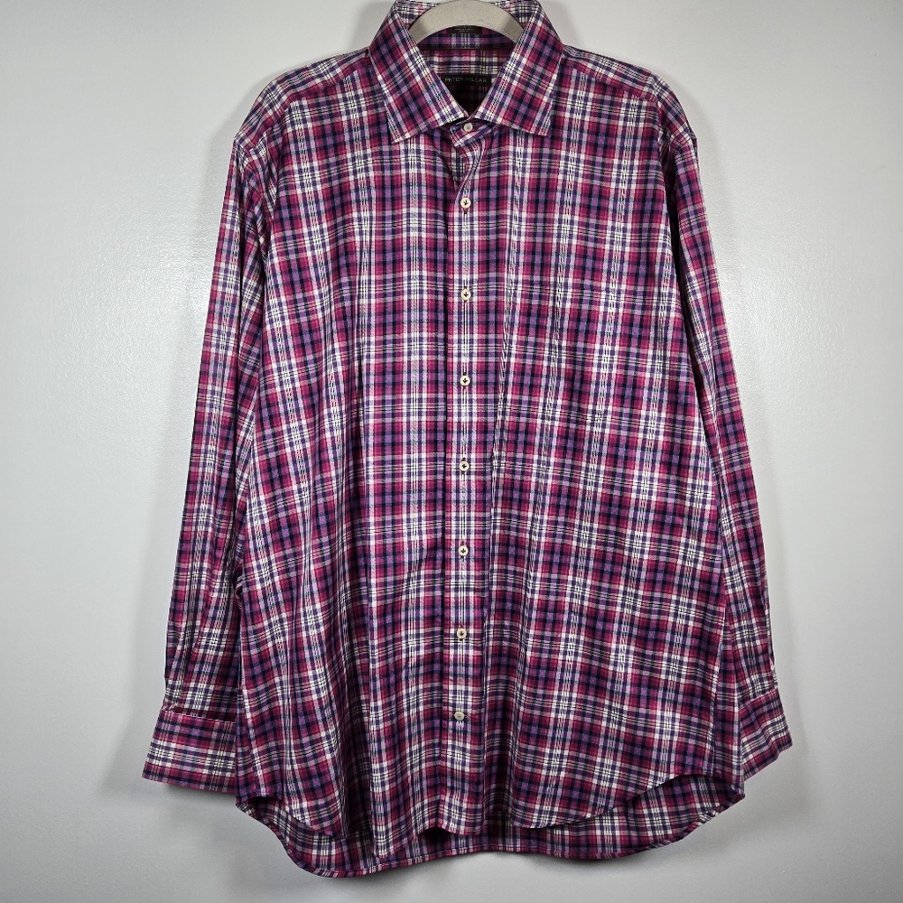 Peter Millar Cotton Plaid Preppy Pocket Long Sleeve Button Down Shirt Size XL